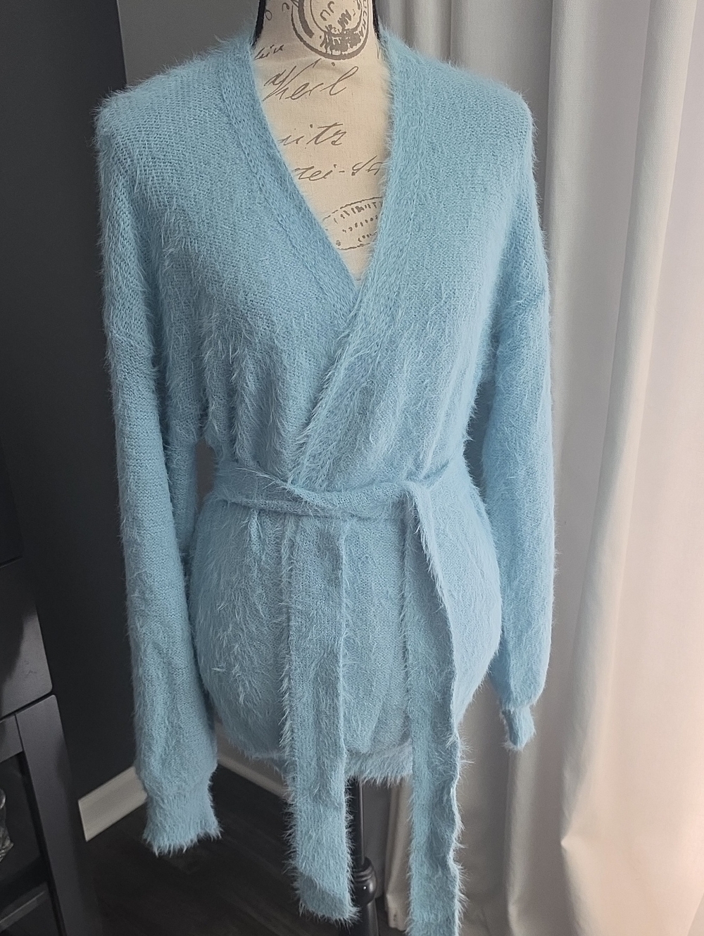 The Softest Knit Belted Sweater in Light Blue